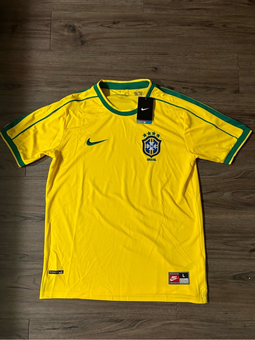 Nike Yellow Brazil Soccer Jersey with Green Accents